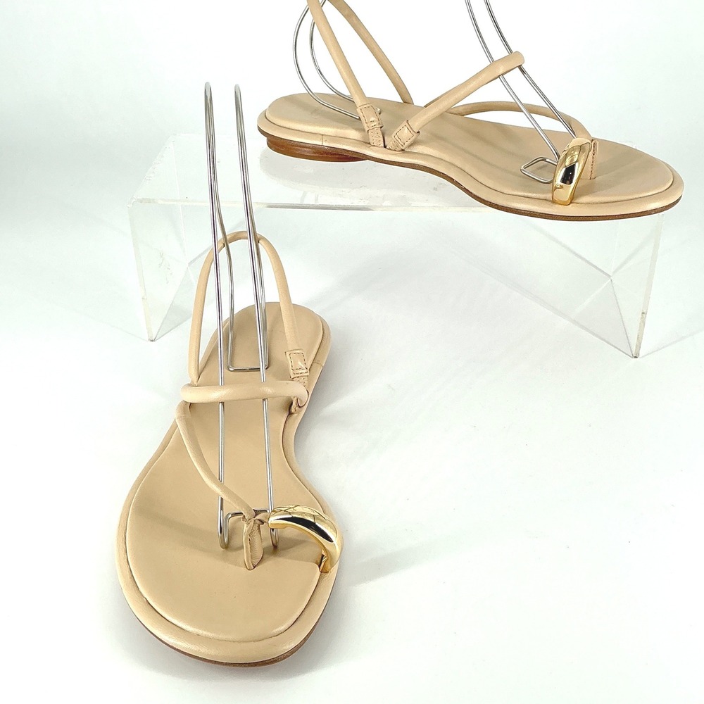 Vince Size 8.5 Beige Leather Strappy Toe Ring Flat Sandals Gold NEW Lucila $275 - Picture 4 of 12